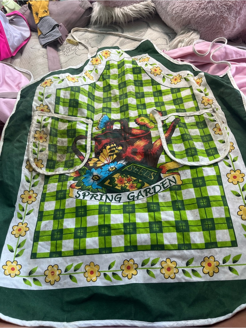 Spring Garden Green Check Cotton Apron with Pockets